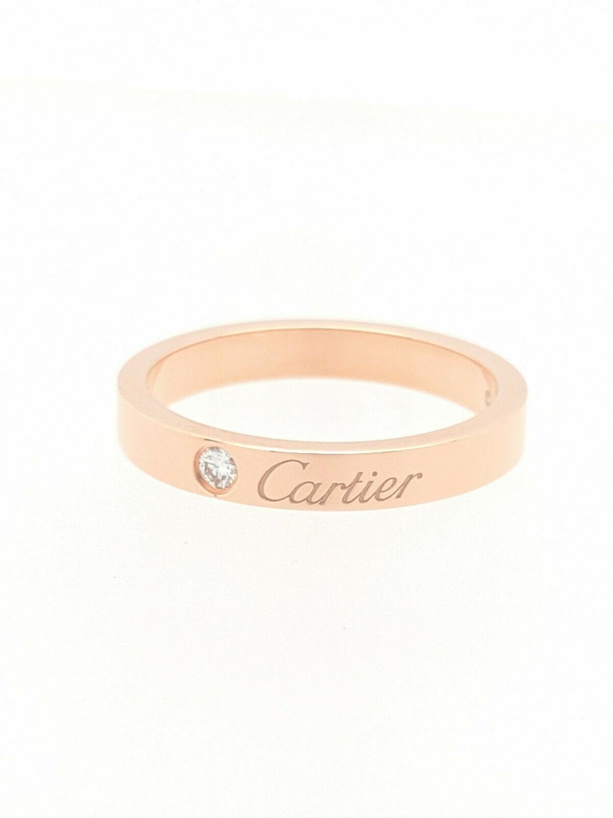 Round Cut Authentic Cartier C De Cartier Diamond Wedding Band Ring Pink Gold For Sale