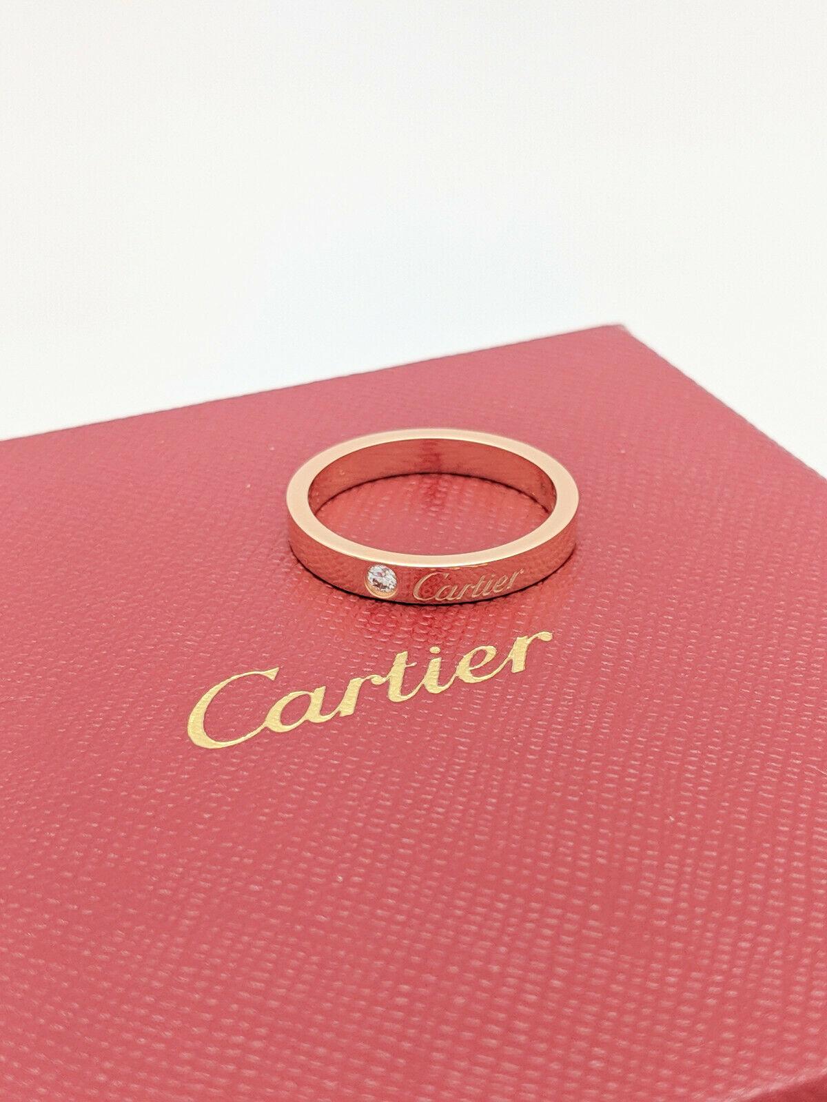 Authentic Cartier C De Cartier Diamond Wedding Band Ring Pink Gold In Good Condition For Sale In Gainesville, FL