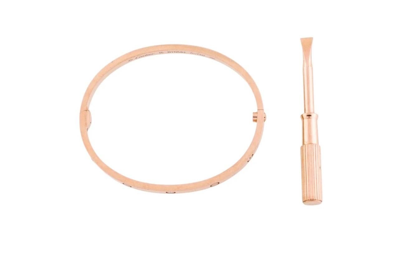 Round Cut Authentic Cartier Love 6 Diamonds 18 Kt Rose Gold , Size 15 , Box + Certificate For Sale