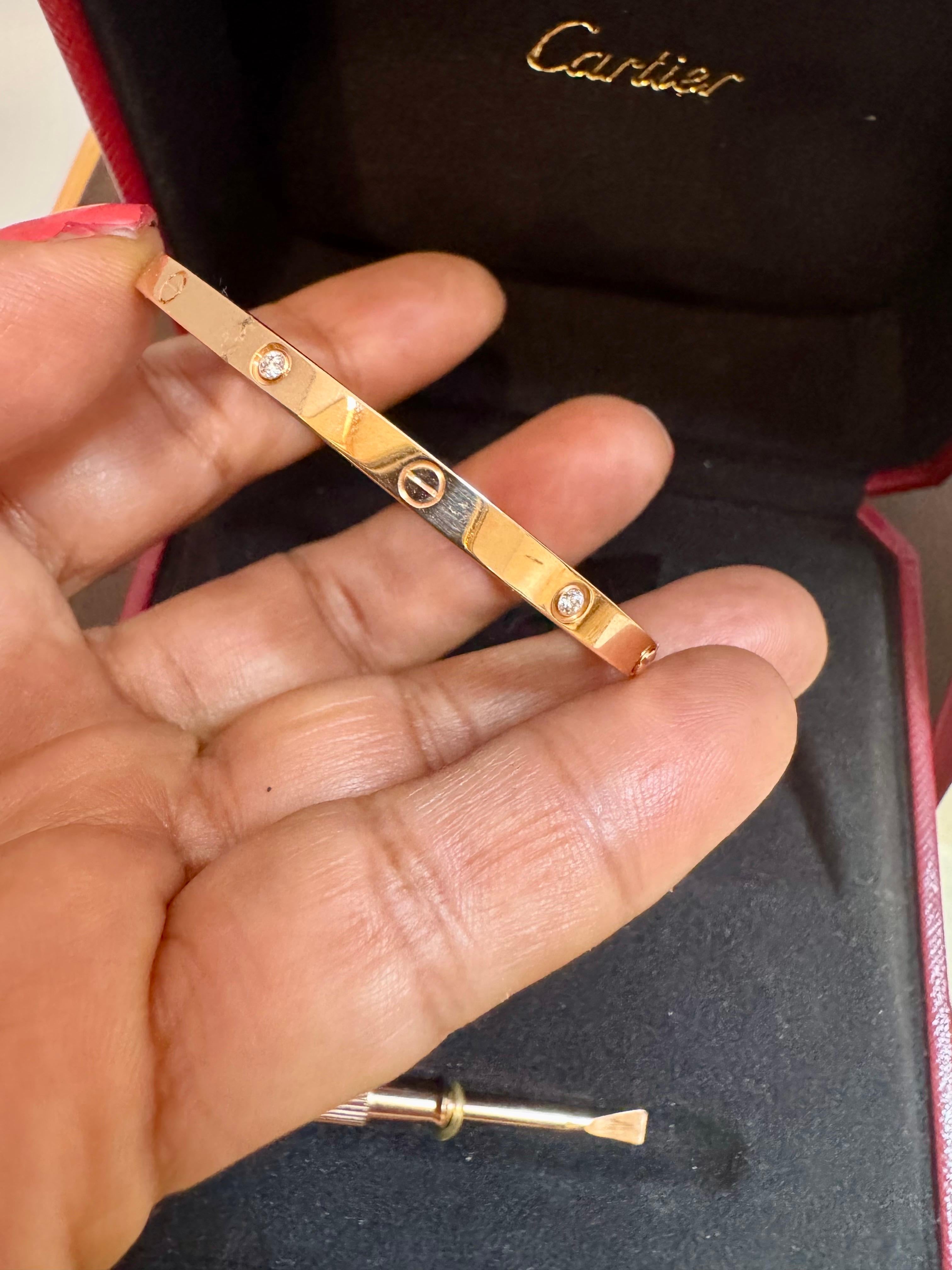 Authentic Cartier Love 6 Diamonds 18 Kt Rose Gold , Size 15 , Box + Certificate For Sale 1