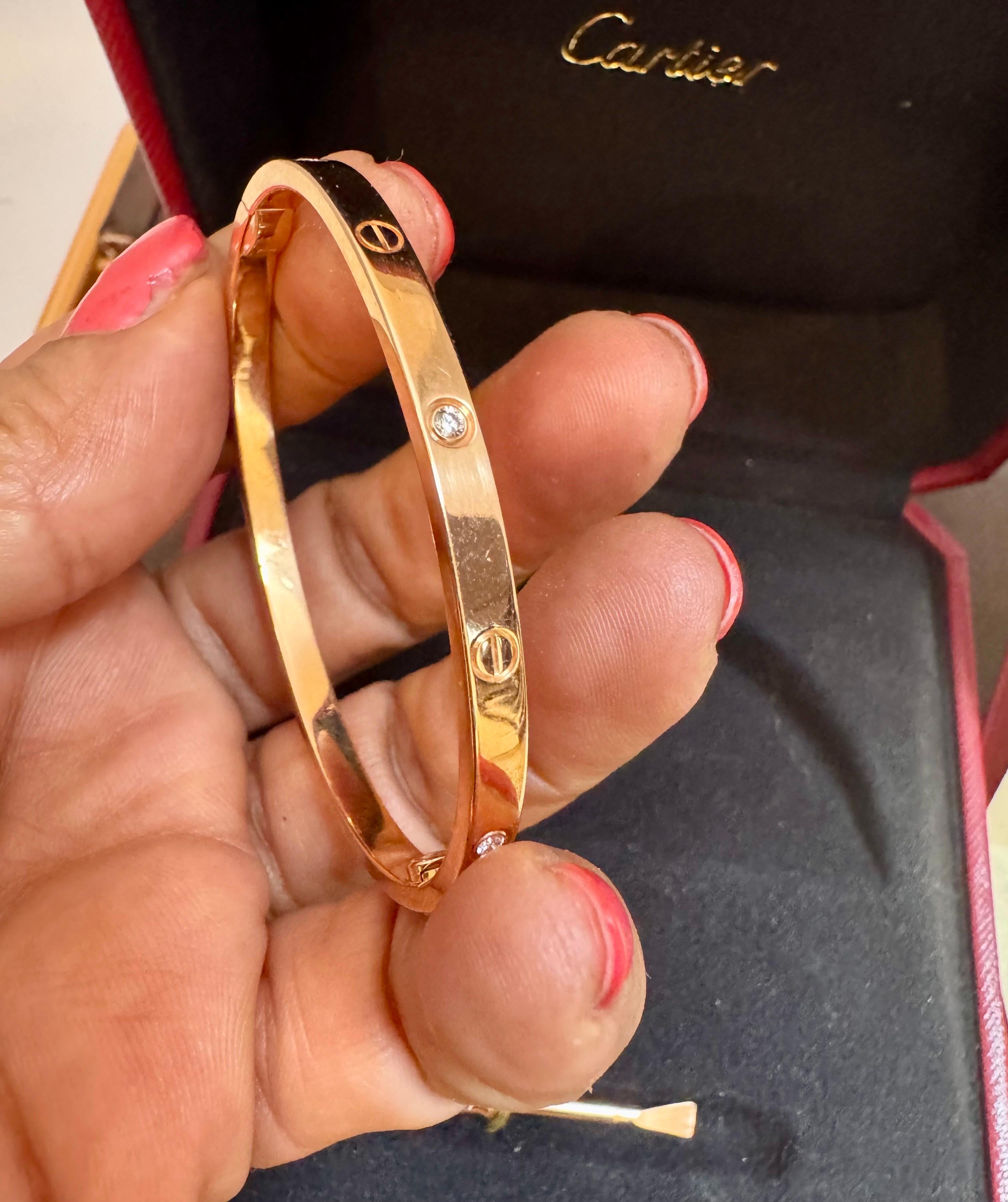 Authentic Cartier Love 6 Diamonds 18 Kt Rose Gold , Size 15 , Box + Certificate For Sale 2