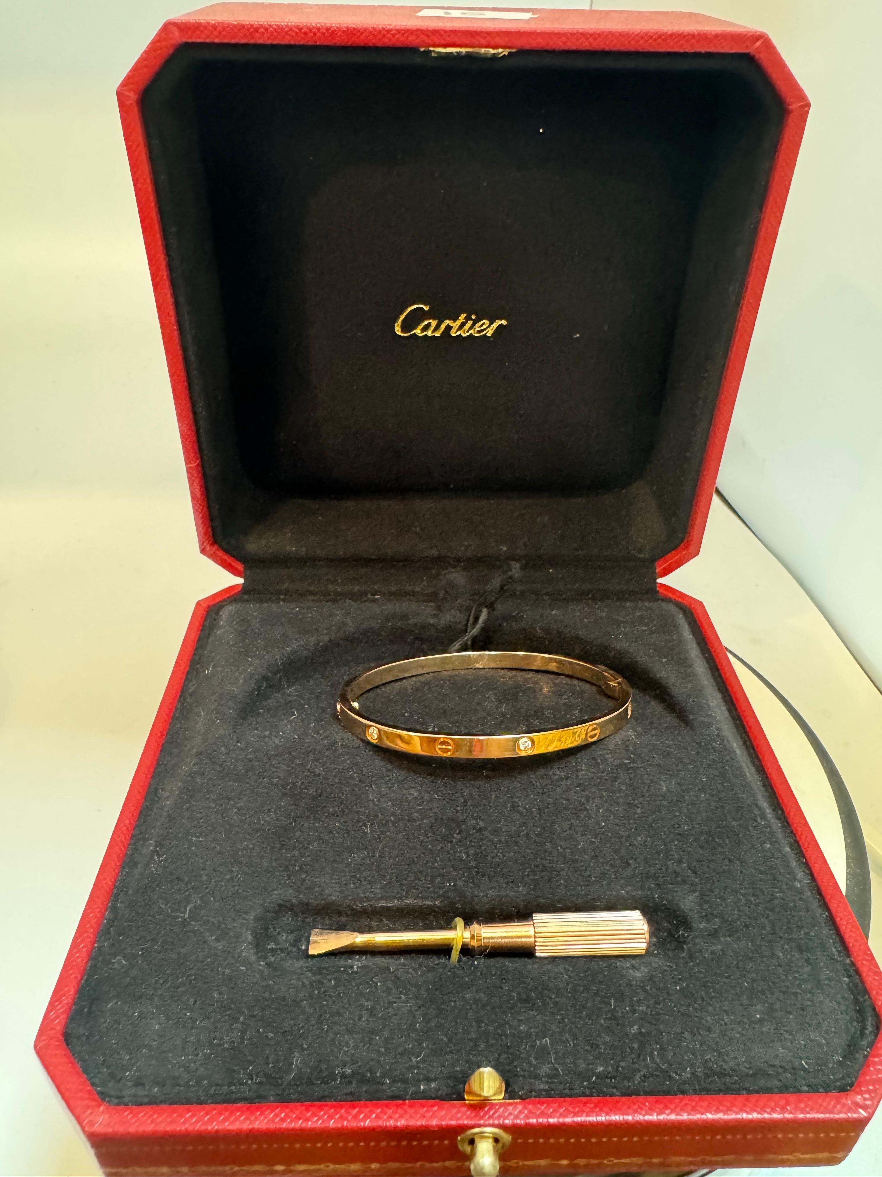 Authentic Cartier Love 6 Diamonds 18 Kt Rose Gold , Size 15 , Box + Certificate For Sale 4
