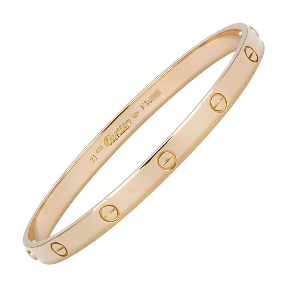 Authentic Cartier Love Bangle Bracelet 18 Karat Yellow Gold Box and Papers