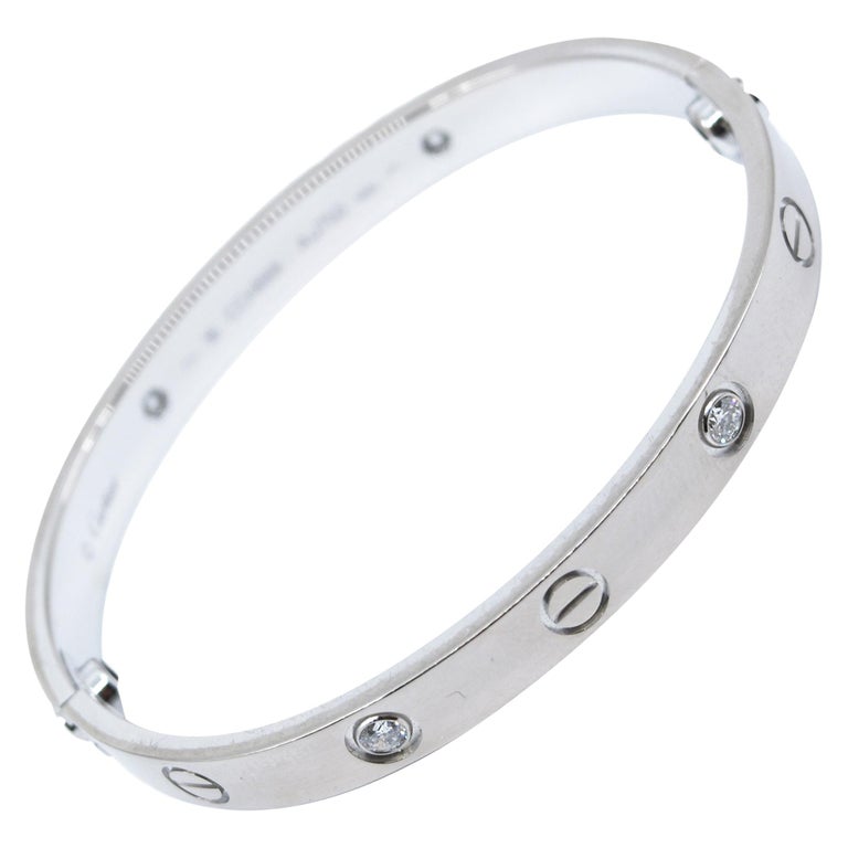 Cartier Love Bracelet 4 Diamonds In 18 Karat White Gold C 301 For Sale At 1stdibs