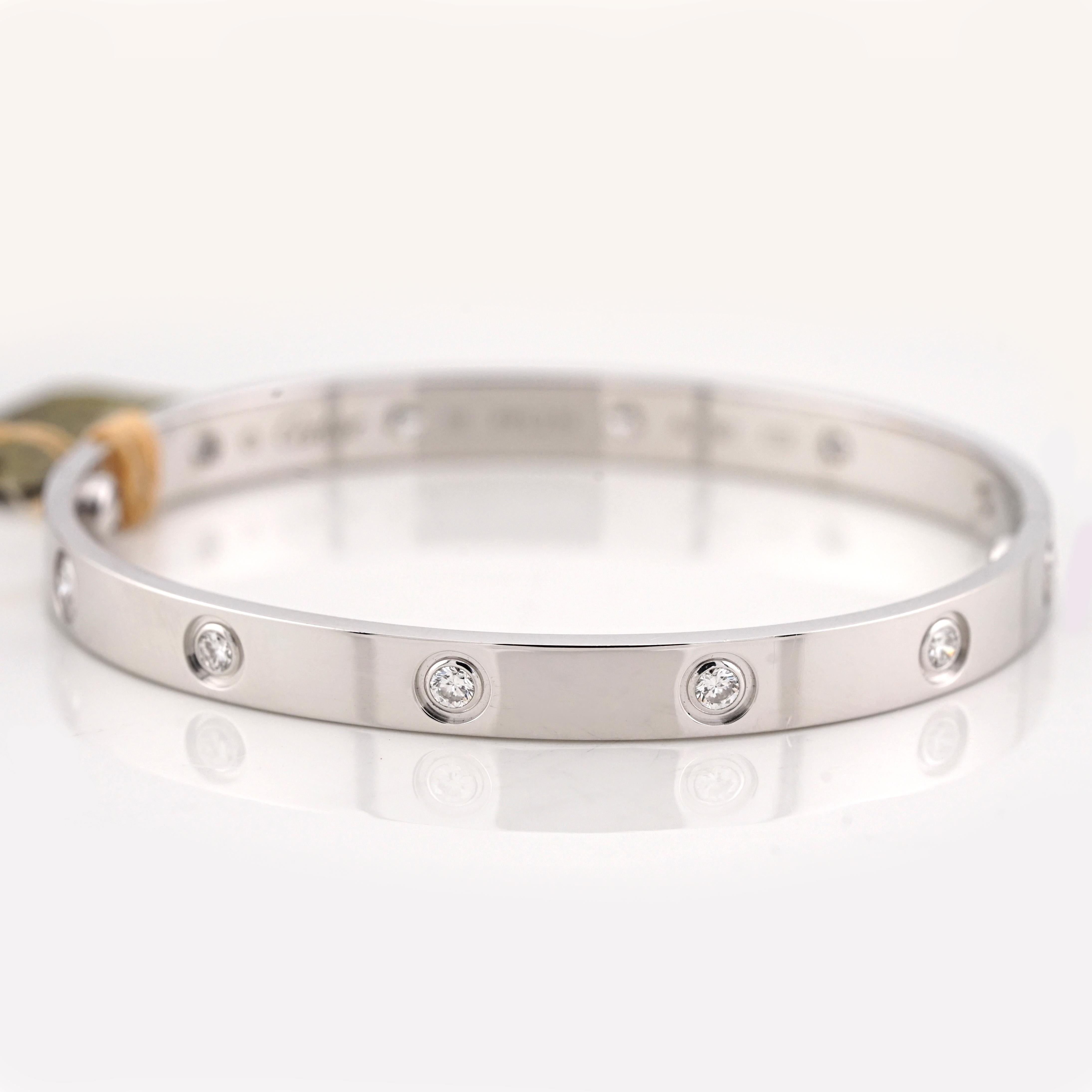 Contemporary Authentic Cartier Love Bracelet Full Diamond 18K White Gold with Screwdriver
