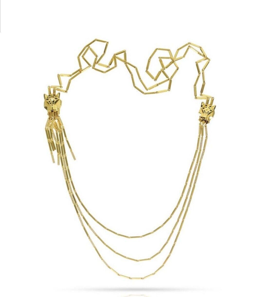 Authentische Cartier Panther 18k Gold Diamant Peridot Onyx Lack Quaste Halskette.