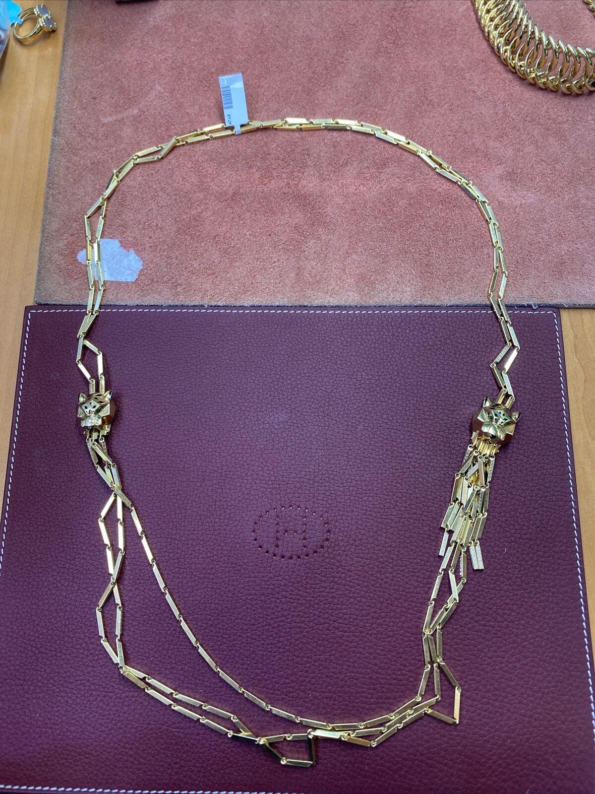 Authentische Cartier Panther-Halskette mit Quaste, 18 Karat Gold Diamant Peridot Onyx Lack im Zustand „Hervorragend“ im Angebot in New York, NY