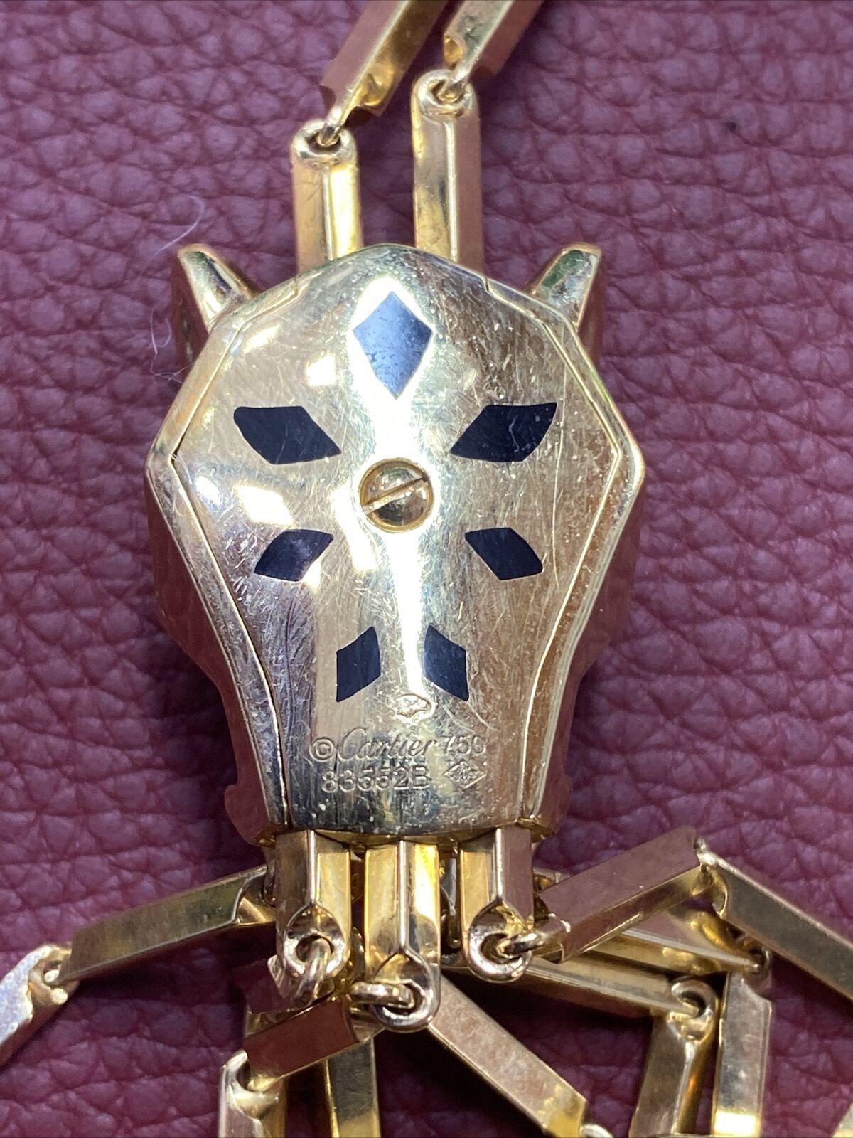 Authentische Cartier Panther-Halskette mit Quaste, 18 Karat Gold Diamant Peridot Onyx Lack im Angebot 4