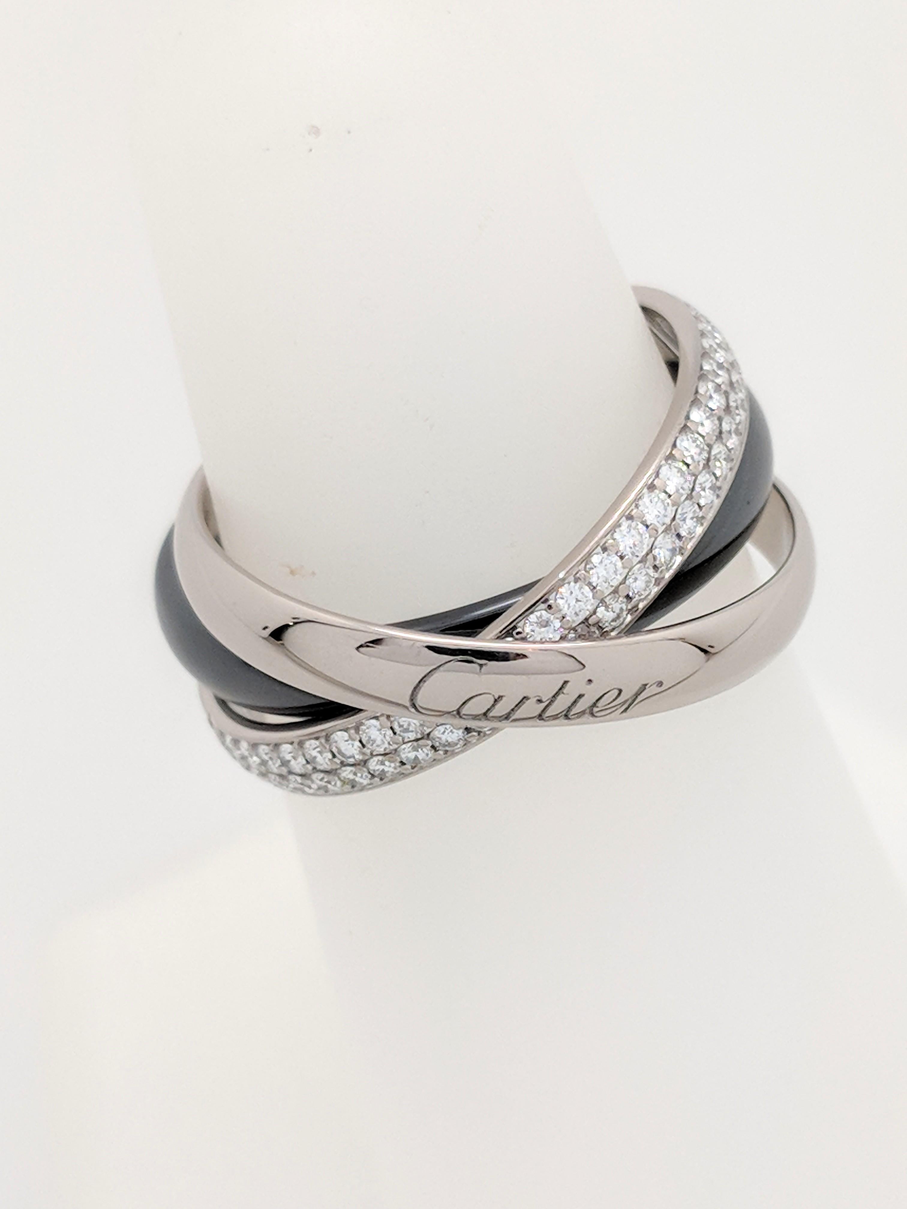 Authentic Cartier Trinity De Cartier Diamond, White Gold and Ceramic In Excellent Condition In Gainesville, FL