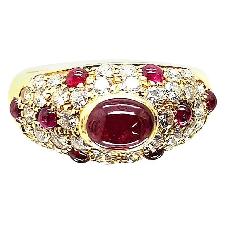 Authentic Cartier Vintage Cabochon Ruby and Diamond Ring
