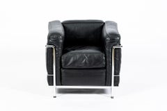 Authentic Cassina LC2 Black Leather Petit Lounge Chair by Le Corbusier, 4x Avail