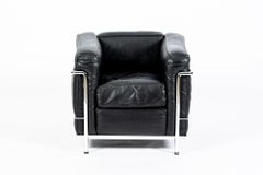 Authentic Cassina LC2 Black Leather Petit Lounge Chair by Le Corbusier, 4x Avail