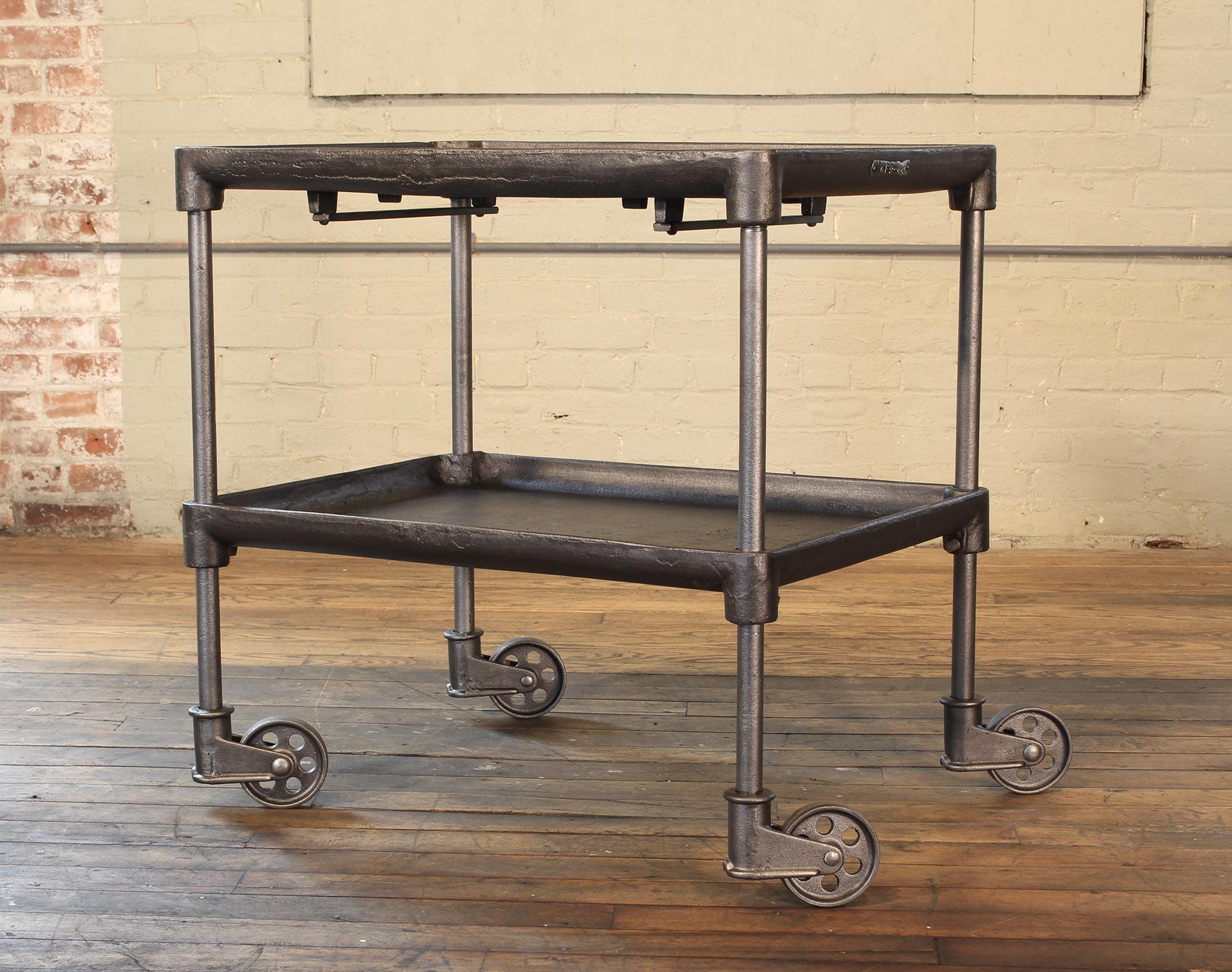 Industrial Authentic Cast Iron Tool Cart / Bar Table on Castors