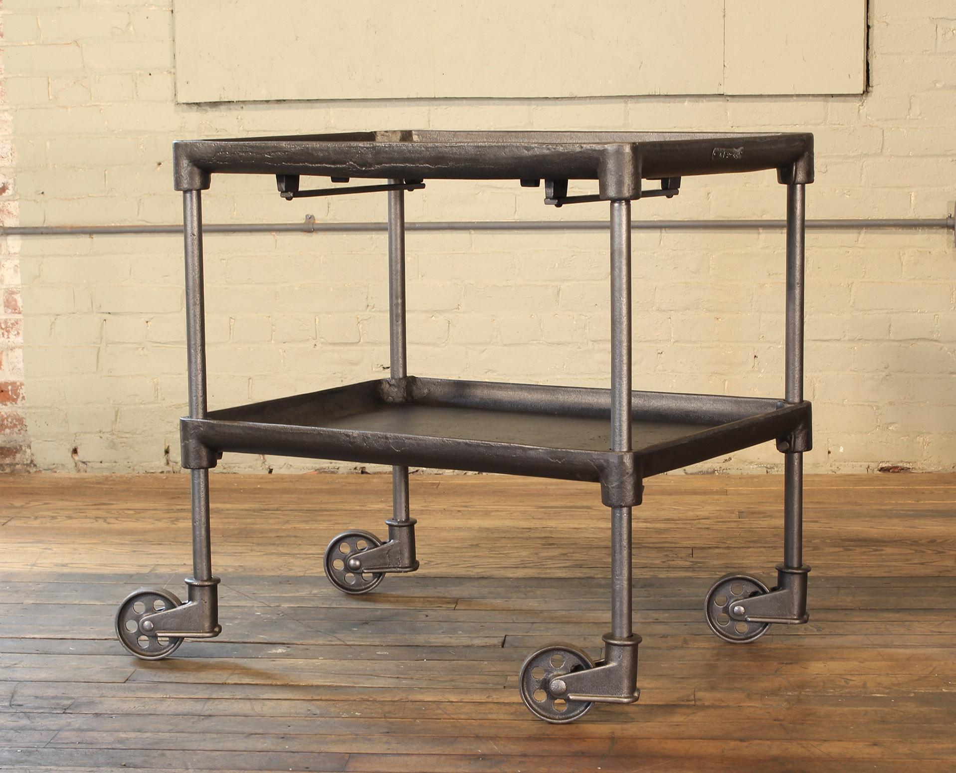 American Authentic Cast Iron Tool Cart / Bar Table on Castors