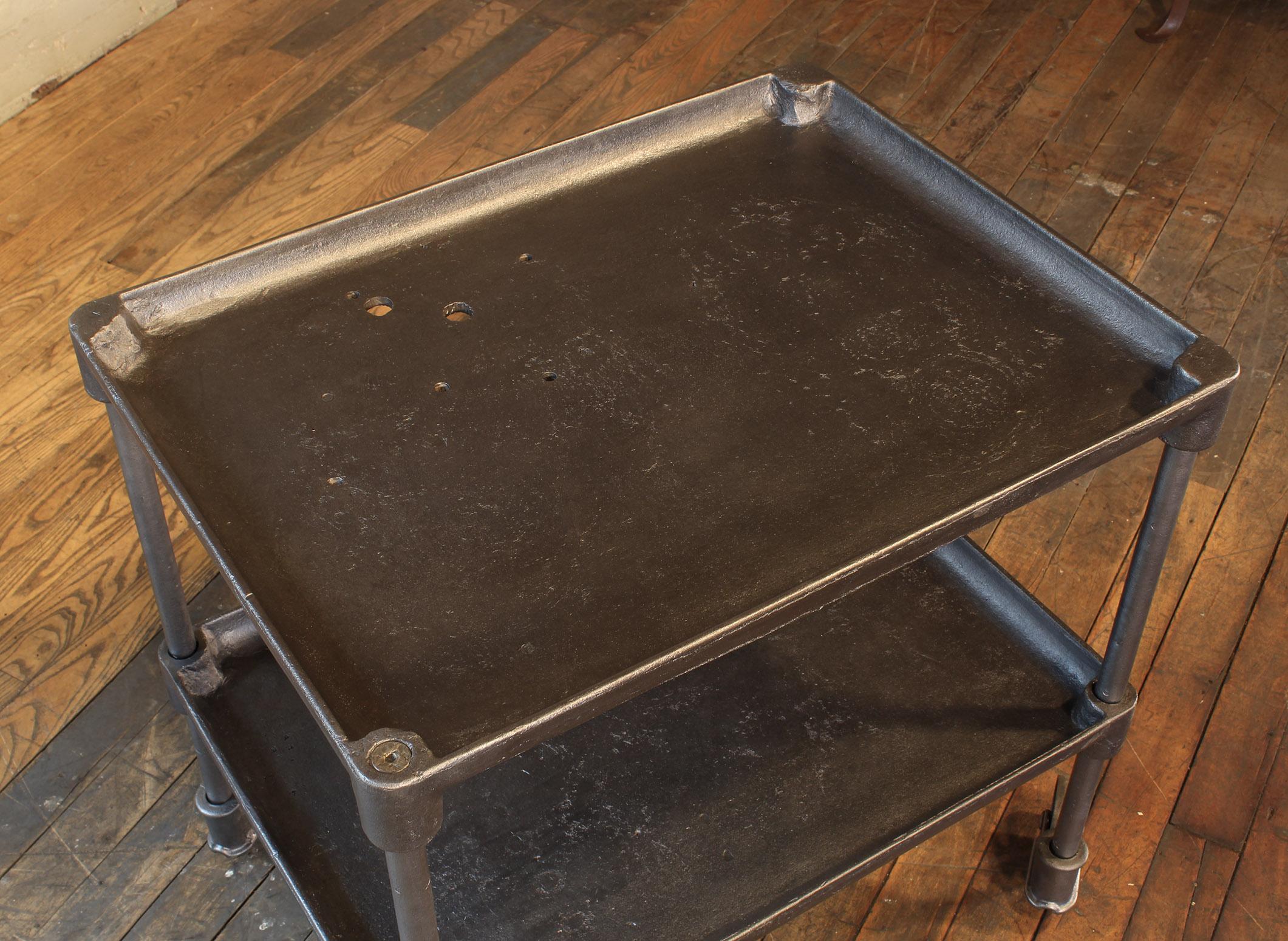 Authentic Cast Iron Tool Cart / Bar Table on Castors In Good Condition In Oakville, CT