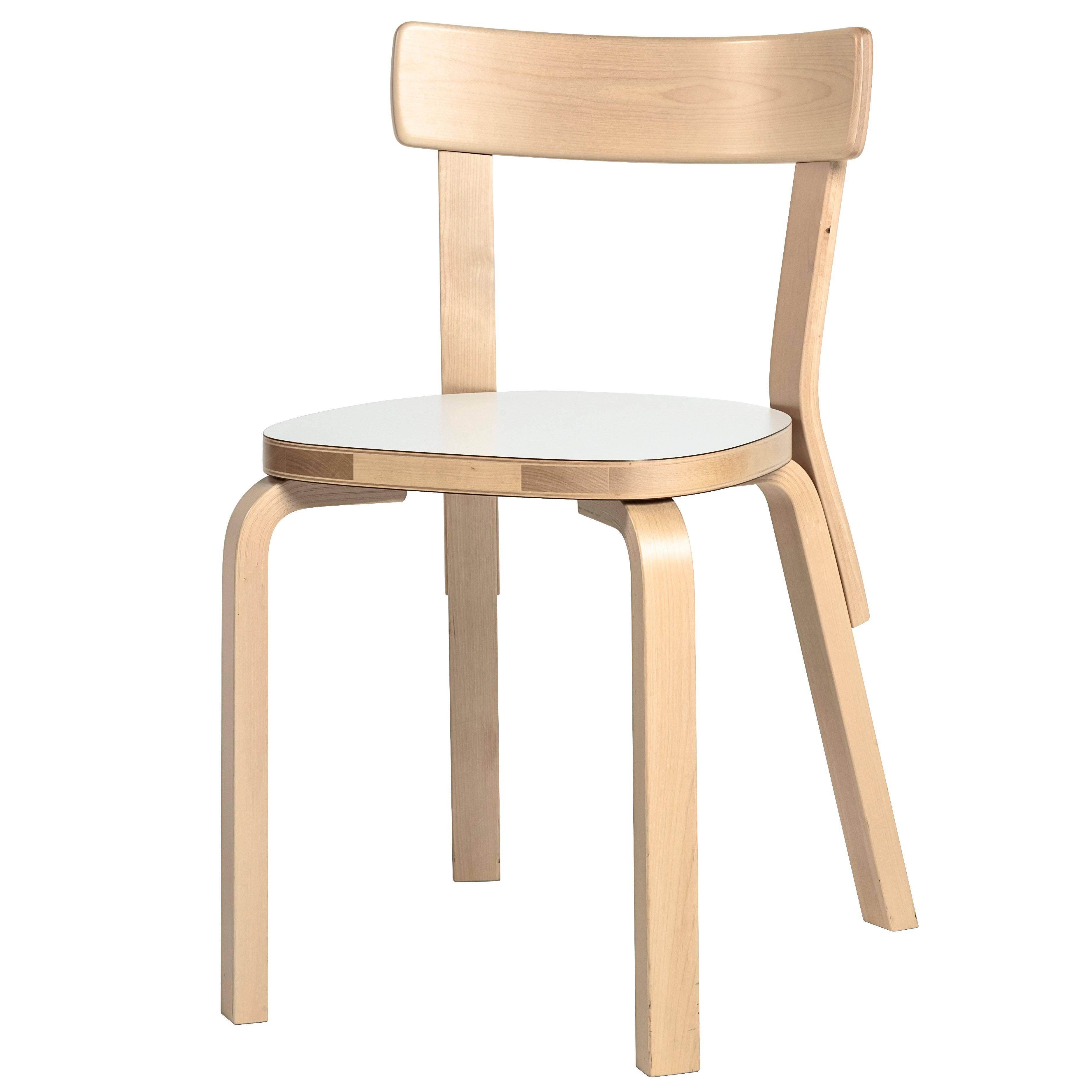 Authentic Chair 69 in Birch with White Laminate Seat by Alvar Aalto & Artek For Sale