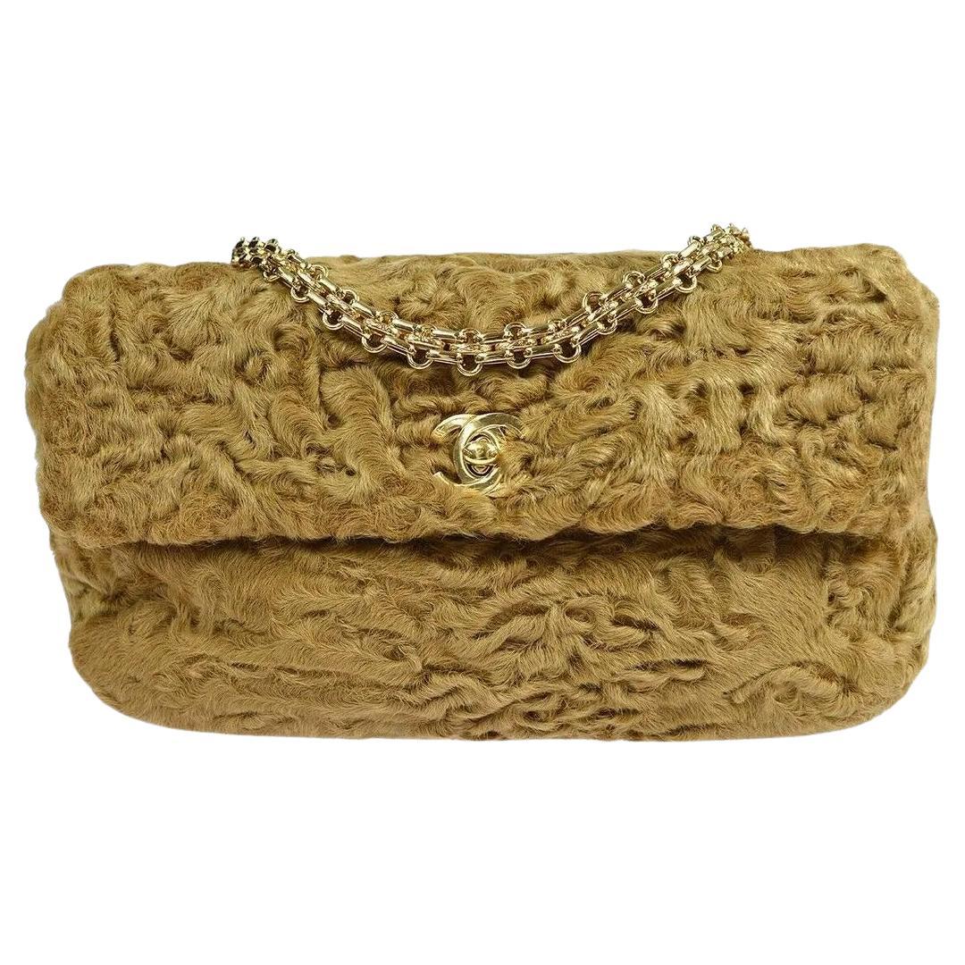 Mini flap bag, Cotton & wool tweed & gold-tone metal, brown