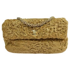 Retro Authentic Chanel Baby Persian Lamb Shoulder Bag Clutch Gold Hardware