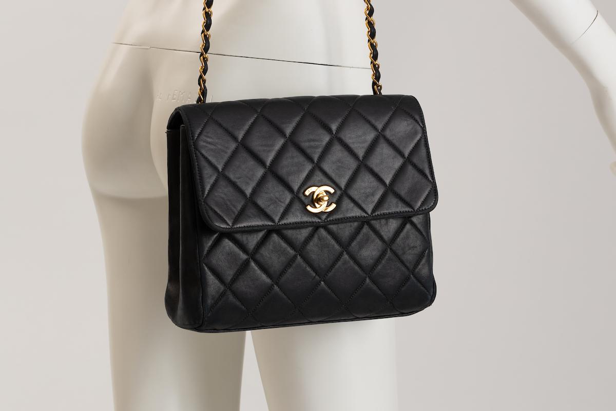 Women's  Authentic Chanel Black Leather Crossbody Bag / Purse  c. 1996-1997