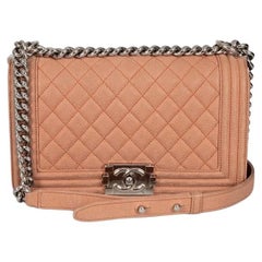 Authentic Chanel Boy Medium Brown Leather Crossbody Bag Pre-owned