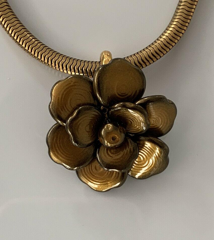 Women's Authentic Chanel Camellia CC Flower Cord Choker Necklace Pendant 38g