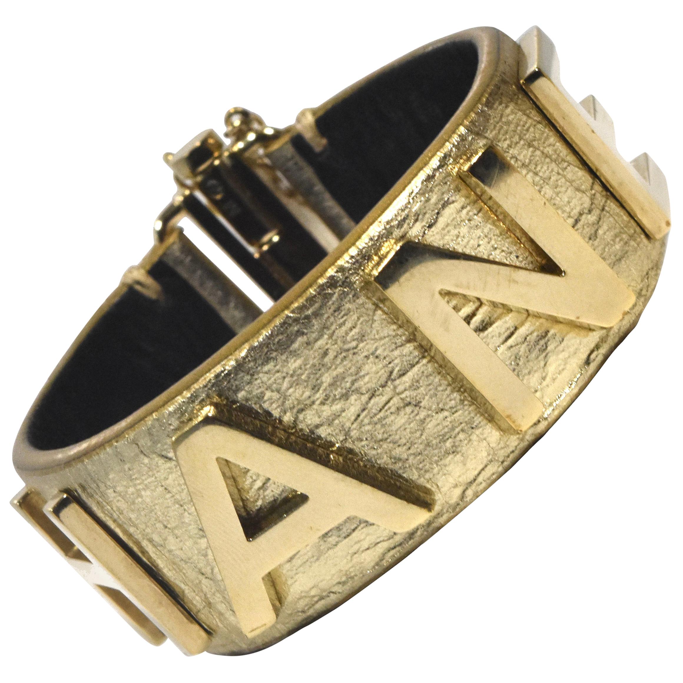 Chanel Gold Calfskin Leather Logo Cuff Bracelet Modern