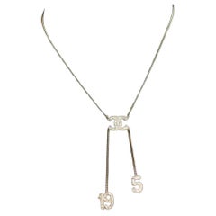 Authentic CHANEL Rhinestone CC LOGO 5 & 19 Pendant Necklace Vintage, Estate