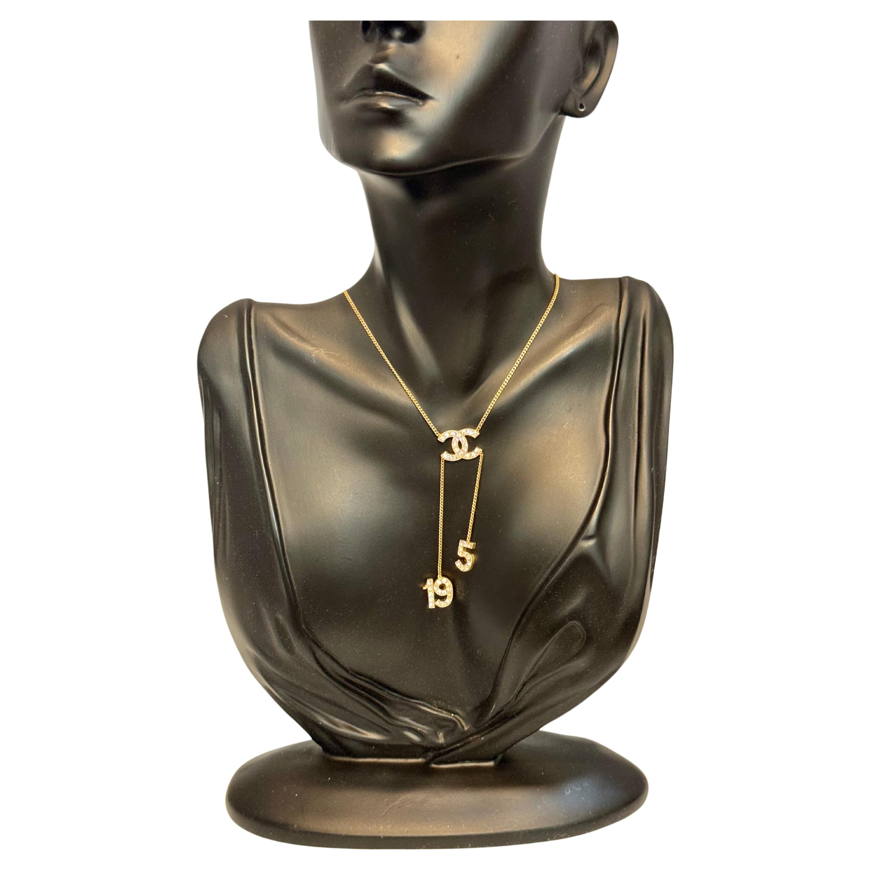 Authentic CHANEL Rhinestone CC LOGO 5 & 19 Pendant Necklace Vintage, Estate