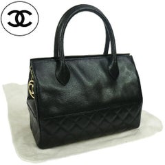 Authentic Chanel Runway Black Caviar Doctors Handbag Gold Accent