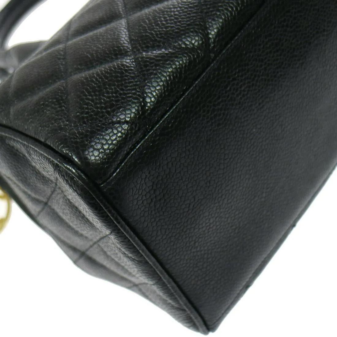 Women's or Men's Authentic Chanel Runway Black Caviar Doctors Handbag Gold Accent For Sale