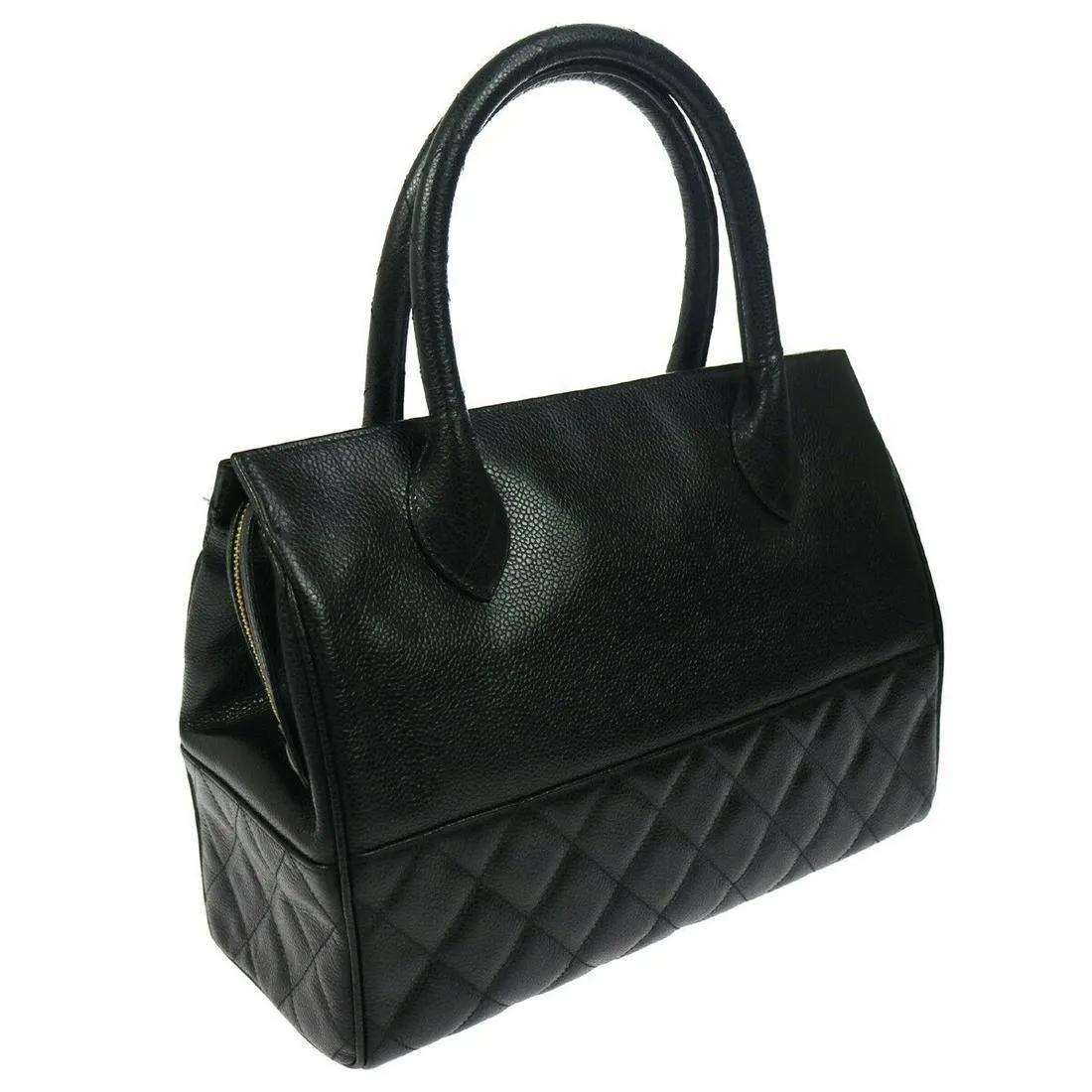Authentic Chanel Runway Black Caviar Doctors Handbag Gold Accent For Sale 1