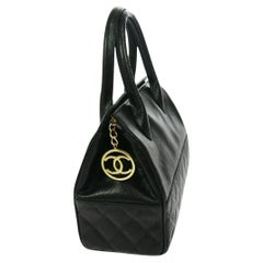Used Authentic Chanel Runway Black Caviar Doctors Handbag Gold Accent