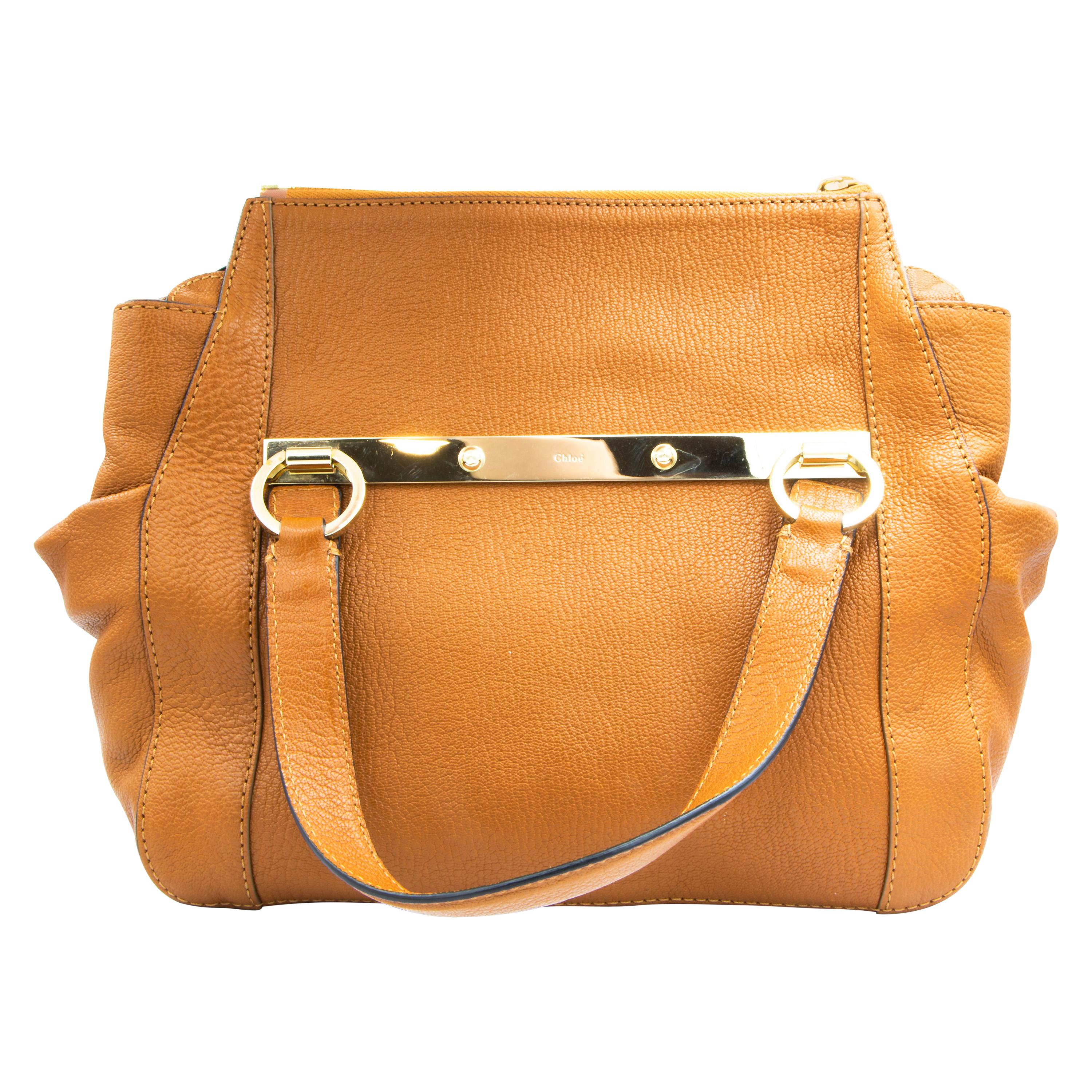 Authentic Chloe Brown Brown Goatkin Handbag with Crossbody Strap