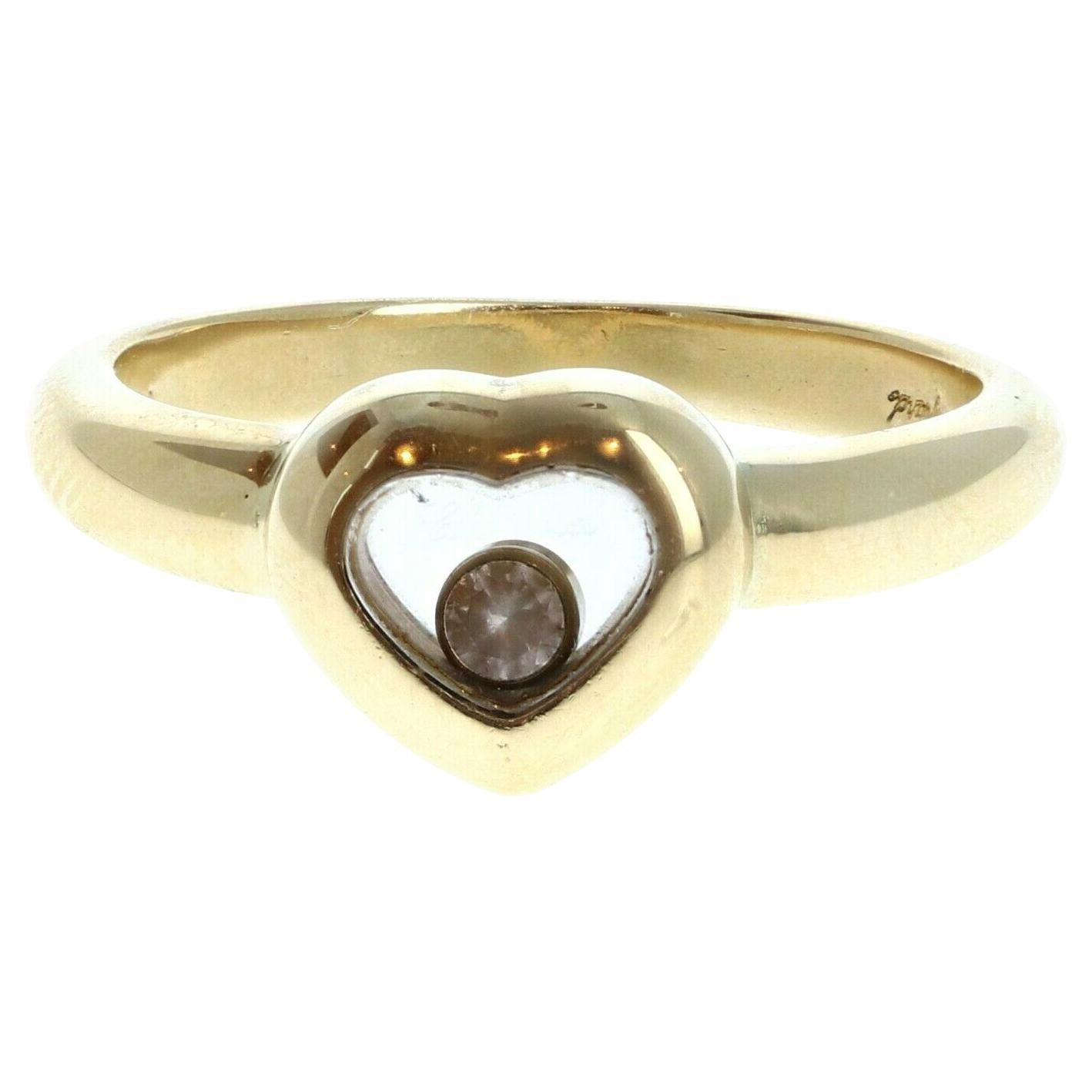 Authentic Chopard 18 Karat Yellow Gold Happy Diamond Heart Ring 4.1g
