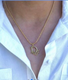 Authentic Christian DIOR Repurposed Charm Pendant Necklace Logo Gold