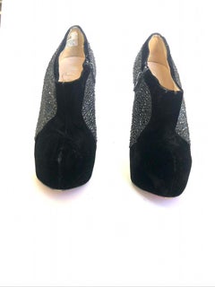 Authentic Christian Louboutin Black Velvet & Strass 140 Ankle Boots