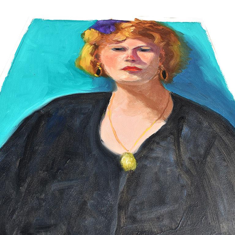 Authentisches Clair Seglem-Porträtgemälde einer Frau auf Blau (Böhmisch) im Angebot