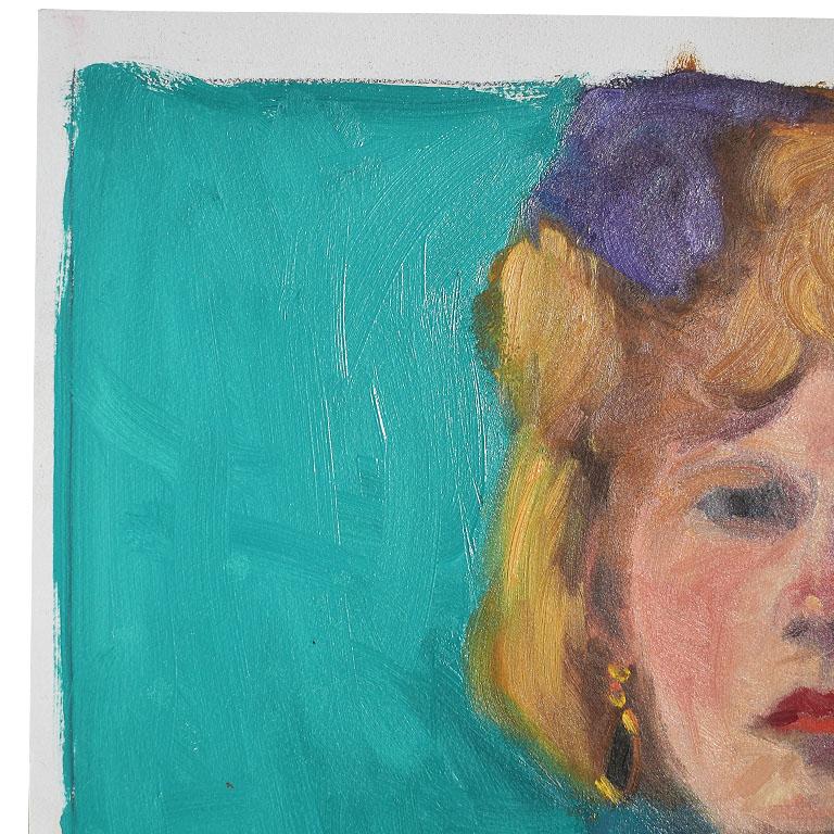 Authentisches Clair Seglem-Porträtgemälde einer Frau auf Blau (amerikanisch) im Angebot