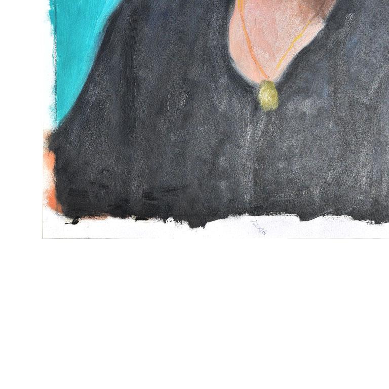 Authentisches Clair Seglem-Porträtgemälde einer Frau auf Blau (Farbe) im Angebot
