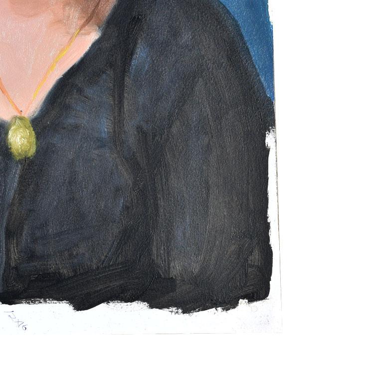 Authentisches Clair Seglem-Porträtgemälde einer Frau auf Blau im Angebot 1