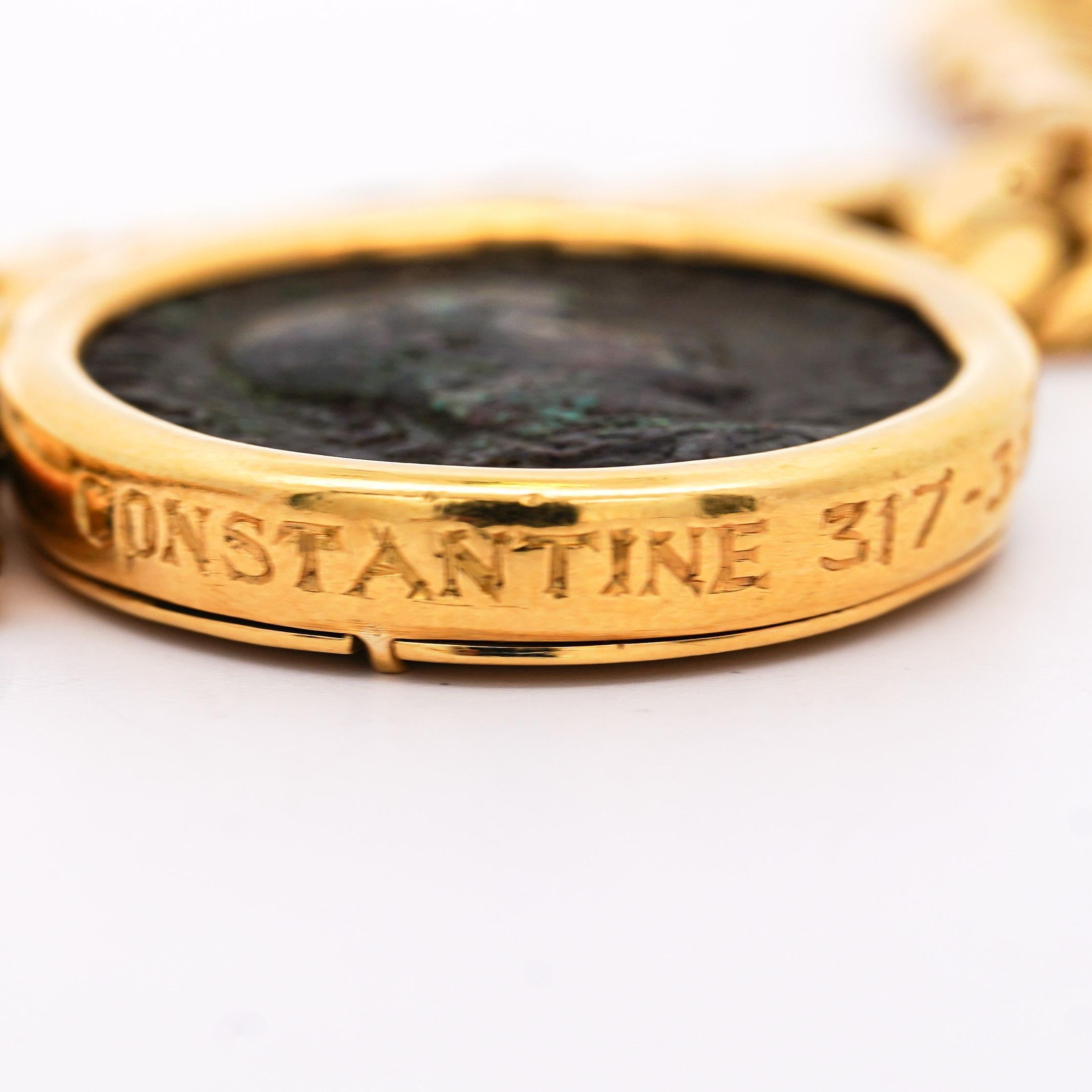 Authentique Constantine Roman Coin Bezel 18K Gold Cuban Chain Necklace Bon état - En vente à Miami, FL