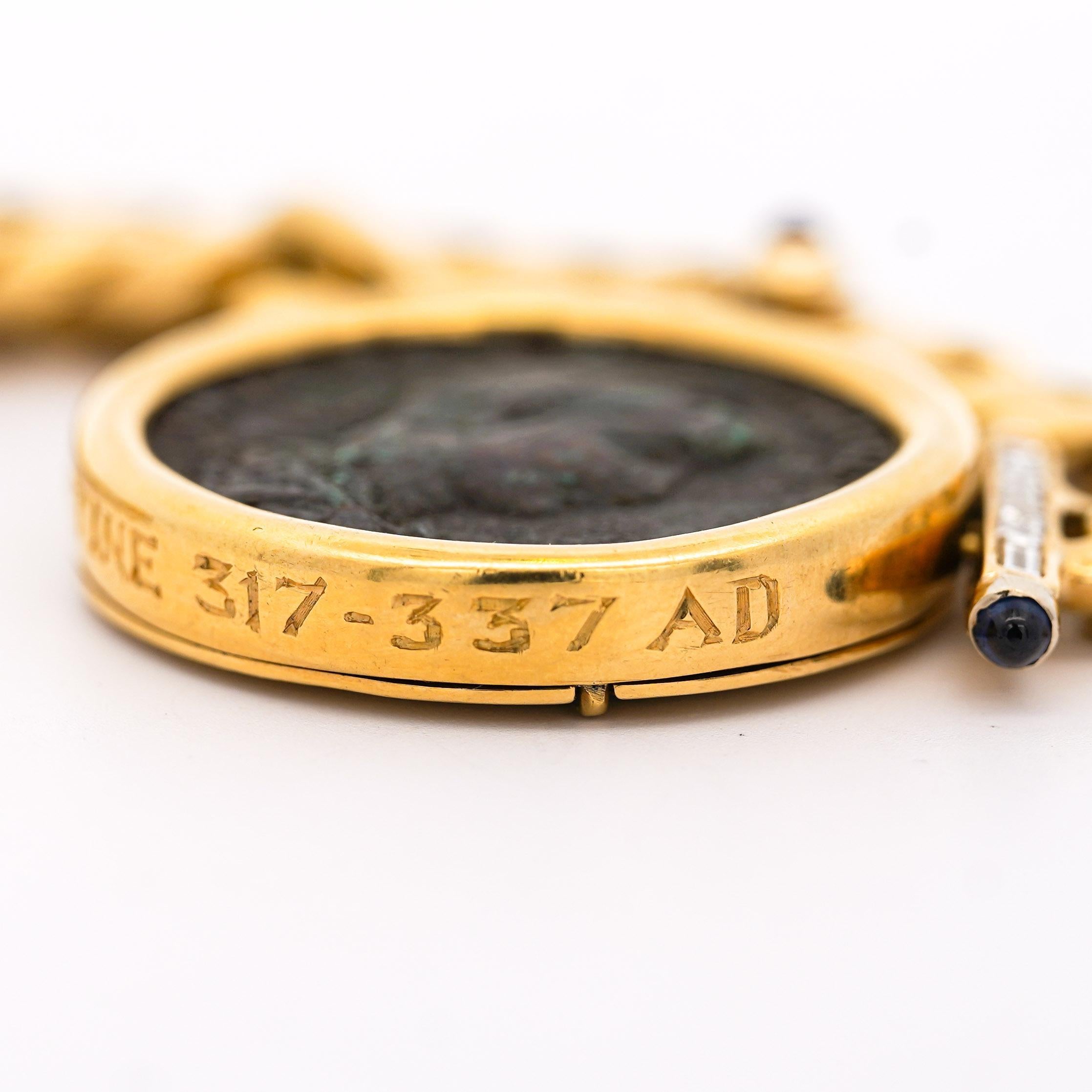 Authentique Constantine Roman Coin Bezel 18K Gold Cuban Chain Necklace Pour femmes en vente