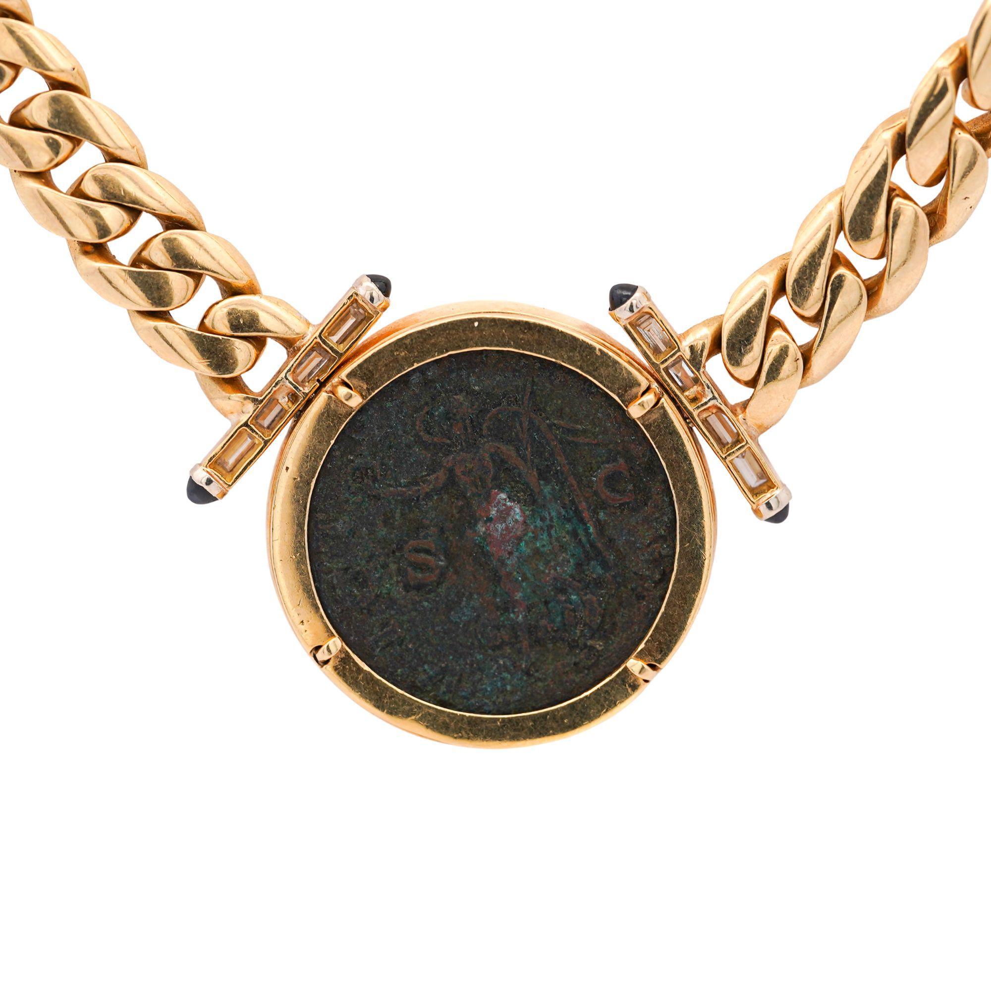 Authentique Constantine Roman Coin Bezel 18K Gold Cuban Chain Necklace en vente 2