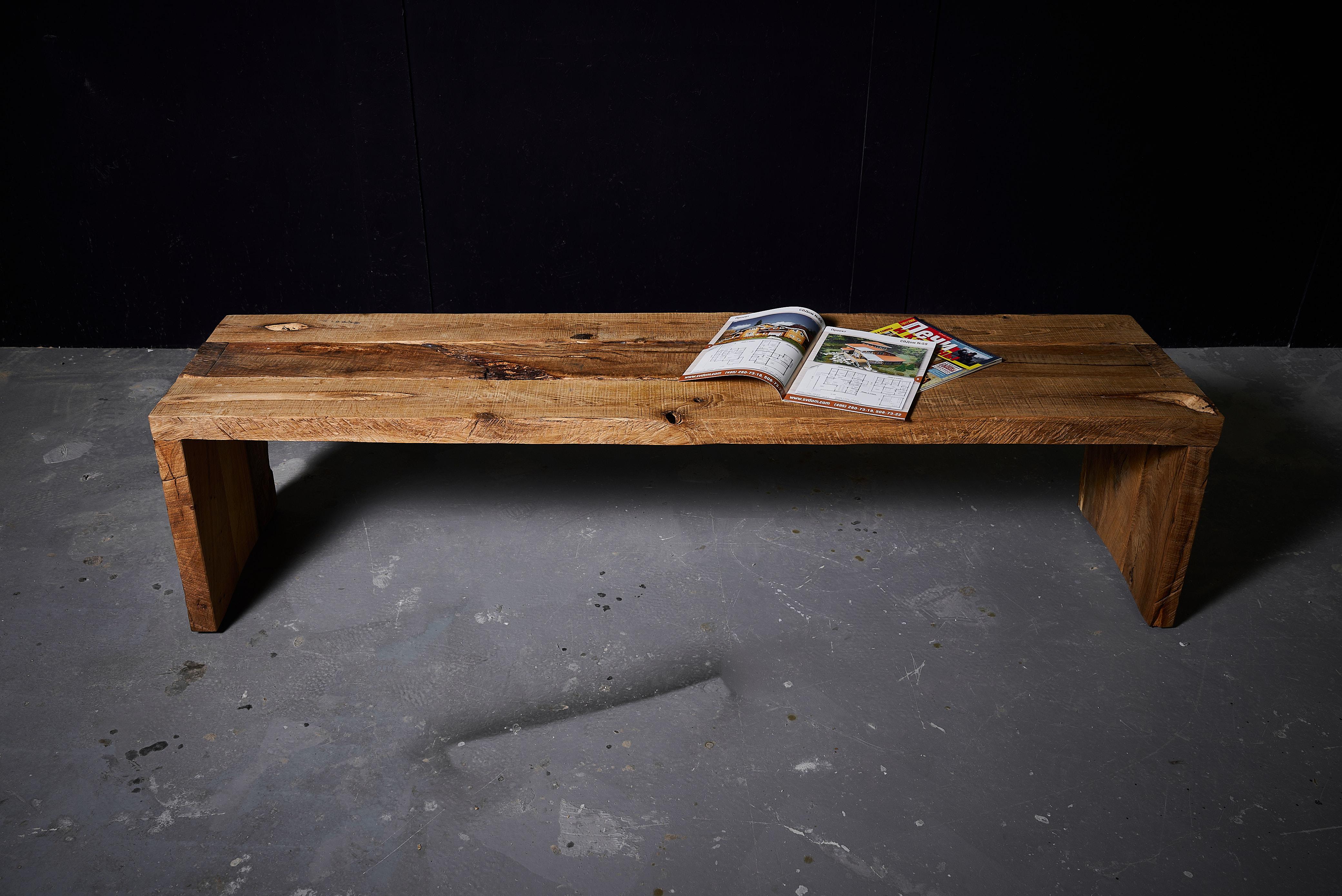 Contemporary Brutalist Solid Oak Bench or Sculptural TV Console by Sergio Vulpe For Sale