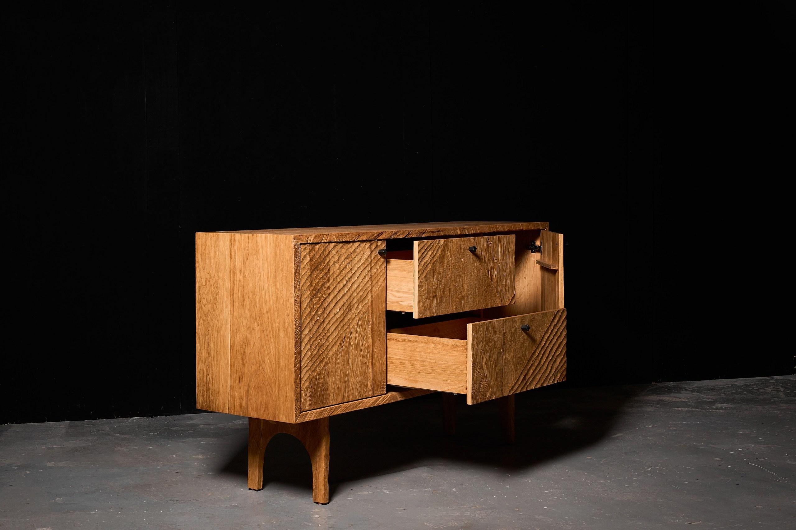 Hand-Carved Authentic Sculpted Brutalist Style Commode in Solid Oak by Sergio Vulpe For Sale