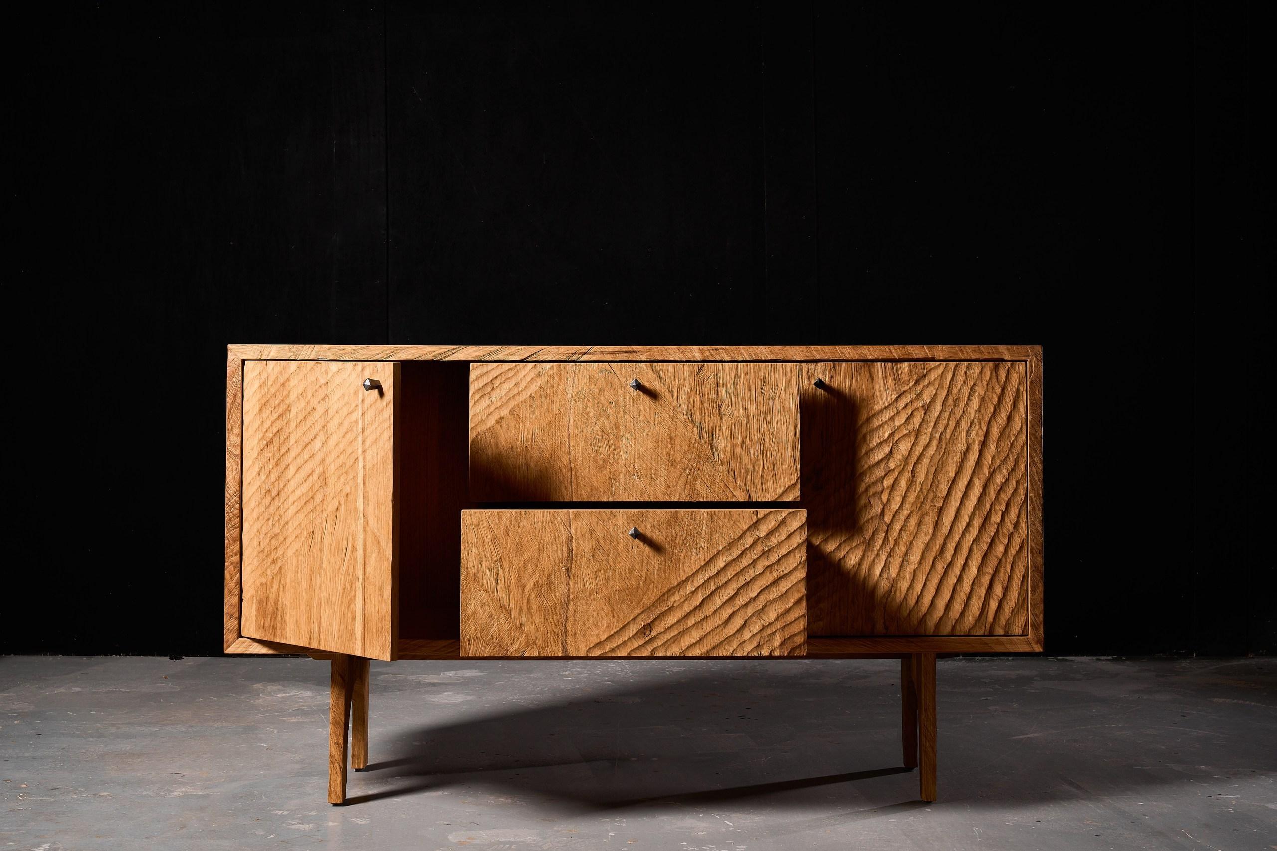 Contemporary Authentic Sculpted Brutalist Style Commode in Solid Oak by Sergio Vulpe For Sale