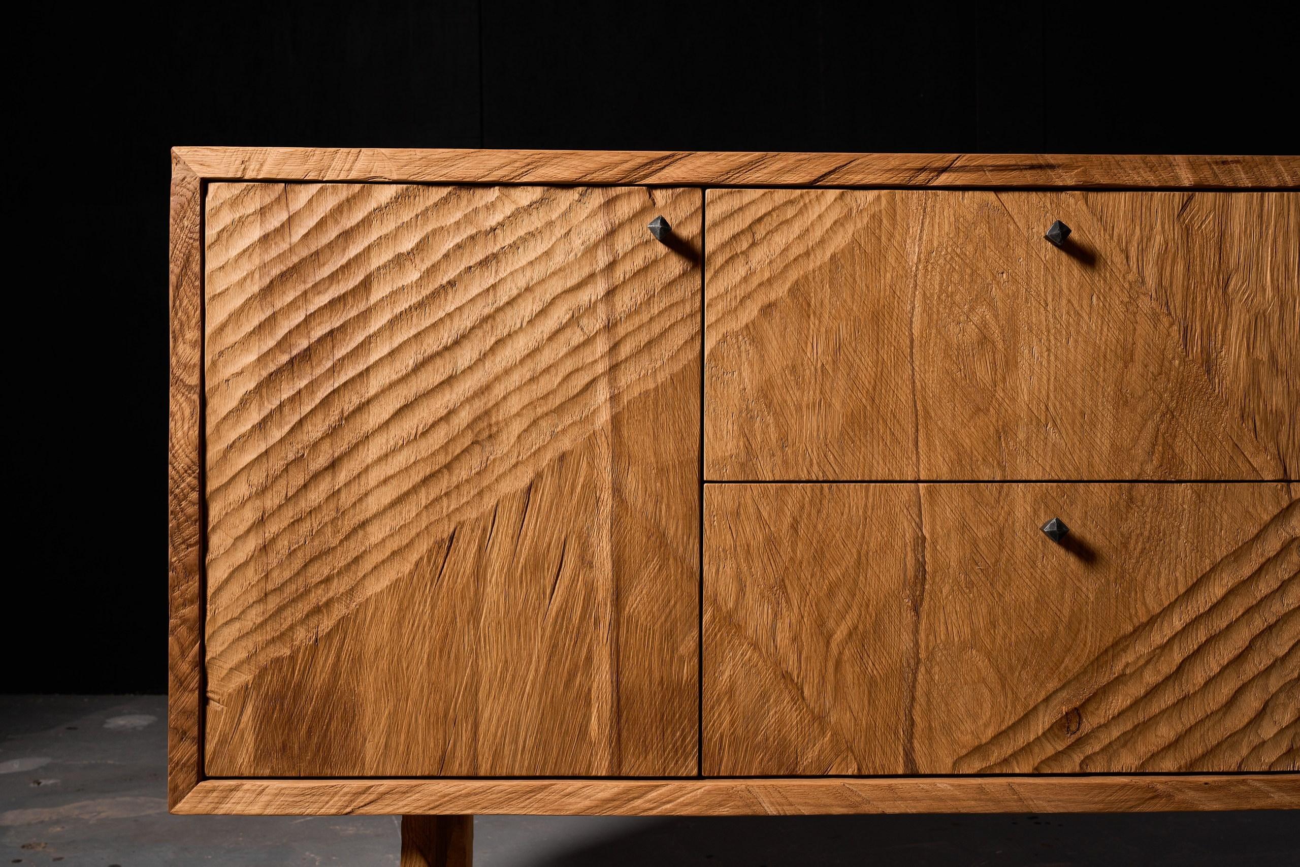 Authentic Sculpted Brutalist Style Commode in Solid Oak by Sergio Vulpe For Sale 1