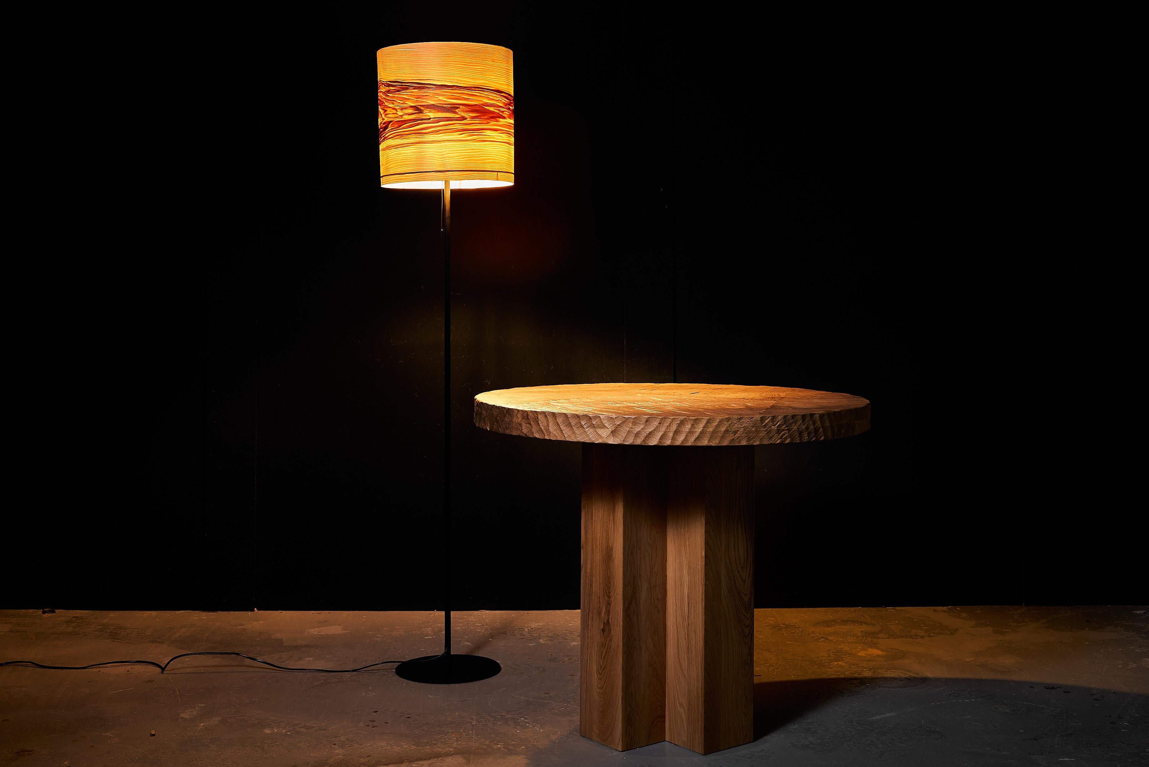 Hand-Carved Authentic Contemporary Brutalist Style Round Table in Solid Oak, 110cm. For Sale