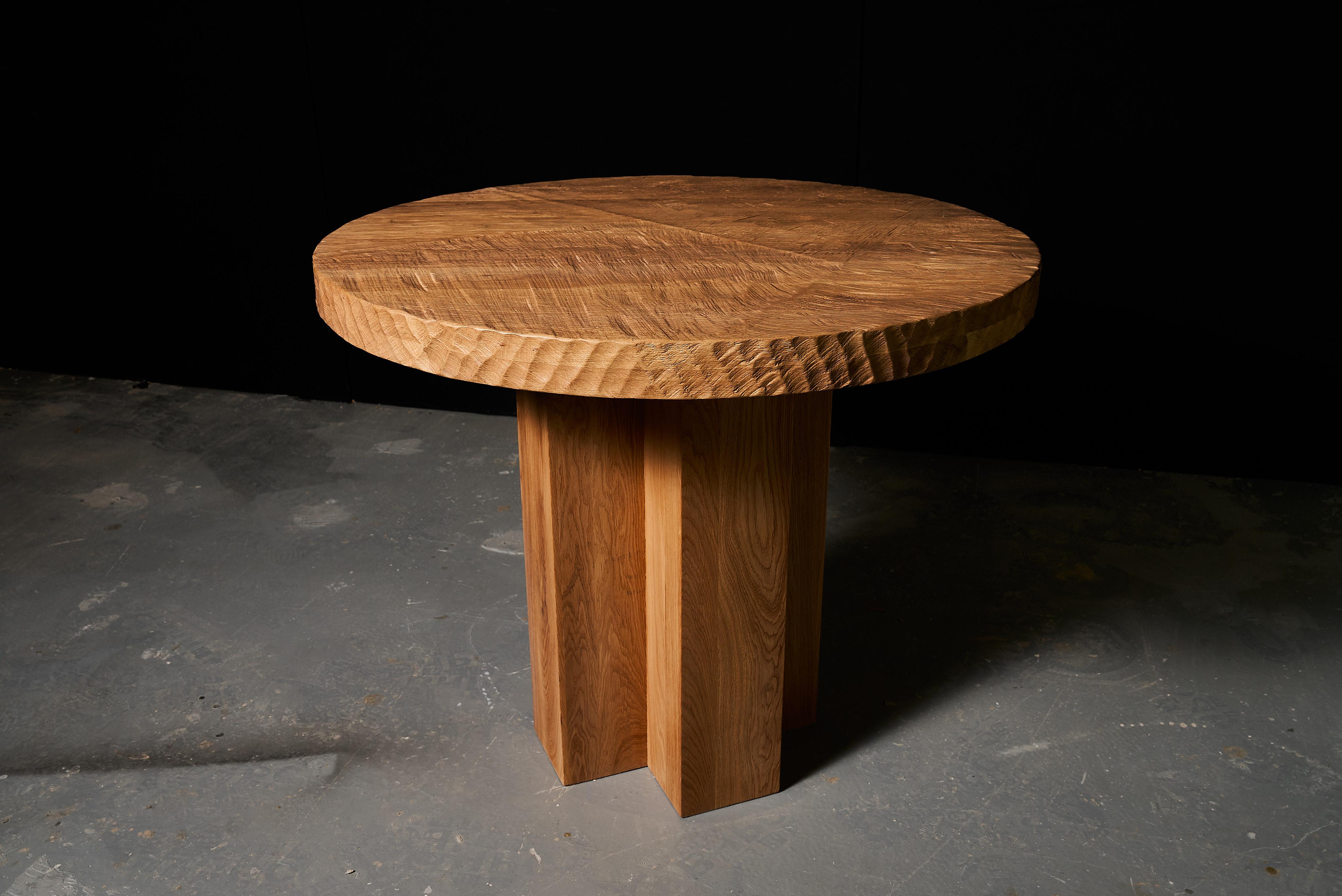Authentic Contemporary Brutalist Style Round Table in Solid Oak, 110cm. For Sale 1