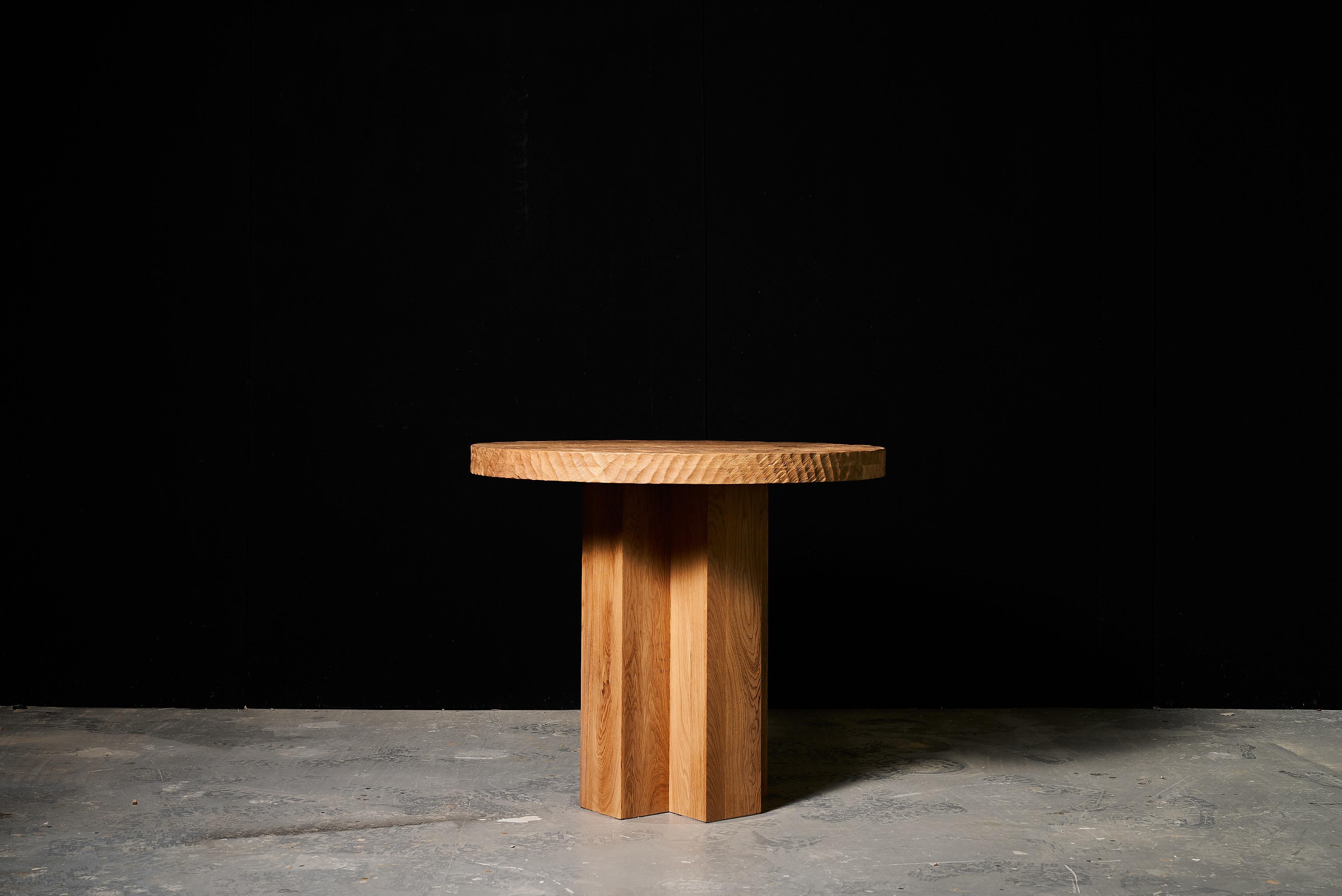 Authentic Contemporary Brutalist Style Round Table in Solid Oak, 130cm. For Sale 2